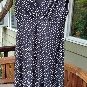 V-Neck Black Polka Dot Midi Dress